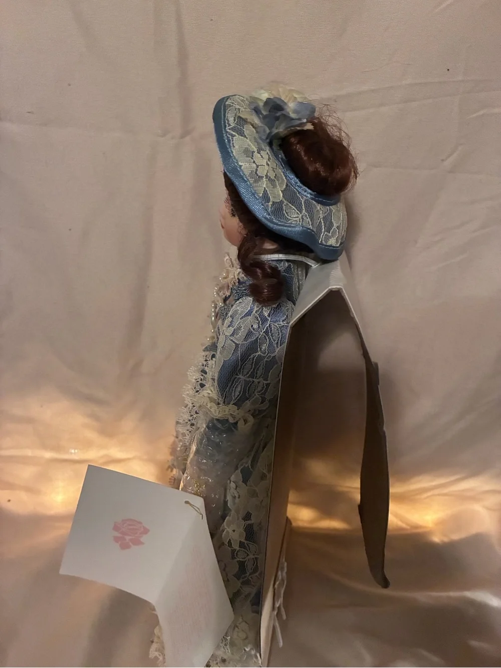 Blue Lace Satin Formal Dress with Pearl Trim Classic collection porcelain doll.
